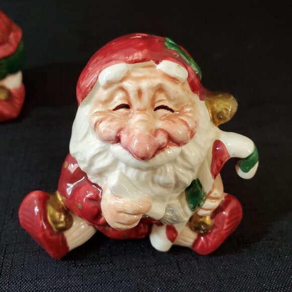 1990 Christmas Elves Salt Pepper Shaker Pair Ceramic Holiday Tableware - Picture 2 of 8
